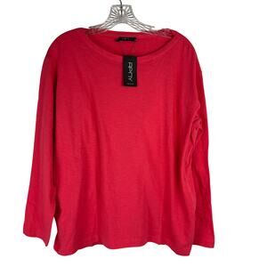AP NY Relaxed Long Sleeve Tee Shirt Womens Medium Coral Pink NWT